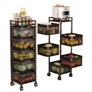 Carrito de Almacenamiento Giratorio Cuadrado de 5 Niveles para Cocina, Organizador de Verduras, de Acero al Carbono y Hierro Fundido Pintado - Product Image 1