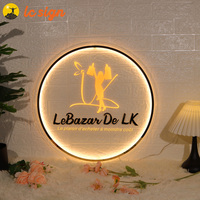 Enseigne lumineuse LED ronde personnalisée en acrylique, logo rétroéclairé, enseigne murale, halo lumineux blanc chaud pour salon, boutique, bureau