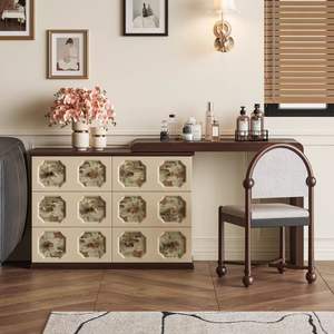 Modern Chinese Style <b>Dressing</b> <b>Table</b> <b>Solid</b> <b>Wood</b> Extendable Makeup Vanity Bedroom Storage With Mirror - Product Image 4