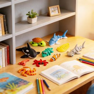 Vashine Juego de 22 Animales Marinos en 3D, Juguetes Creativos y Divertidos para Niños, Animales Marinos Flexibles Impresos en 3D, Juguetes de Material Ecológico para Niños - Product Image 5