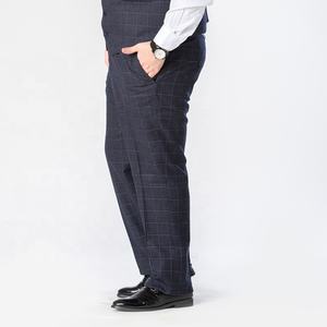 Pantalon de <span class=keywords><strong>costume</strong></span> décontracté ample à jambe droite à carreaux bleus pour hommes pantalons de bureau pour hommes à la mode formelle poche arrière - Product Image 4