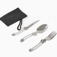 Ensemble de couverts pliables portables, couverts de camping en acier inoxydable avec pochette de transport, kit couteau fourchette cuillère pour pique-nique en plein air et voyage