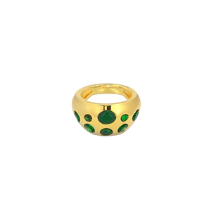 Fashion <b>Ring</b> 316L Stainless Steel PVD <b>Gold</b> Plating Green Gemstones Adjustable Size Women's Jewelry - Product Image 2