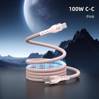 Kabel Data Pengisian Daya Super Cepat PD 100W USB-C ke Type-C Magnetik Dual-Head Type-C dengan Jalinan Nilon untuk Ponsel Tablet