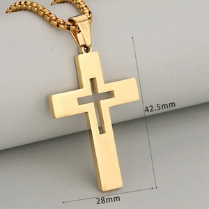 Collar con colgante de cruz hueca pulida para hombre, de acero inoxidable, estilo punk gótico, joyería religiosa cristiana, regalo para rapero - Product Image 2