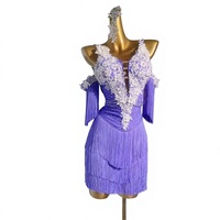 Robe de danse latine à franges et sequins Wy007 Deep-V, costume de compétition, tenue de scène pour groupe adulte, Spandex/Nylon