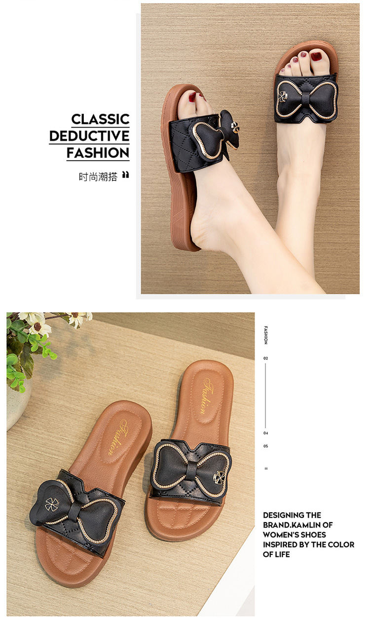 Summer Bow Sandals Lady Casual Shoes Non-slip Beach Flat Platform Slippers Women