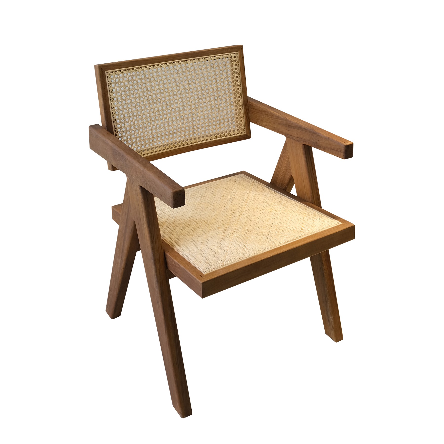 Fauteuil - Base en teck véritable avec structure en rotin naturel