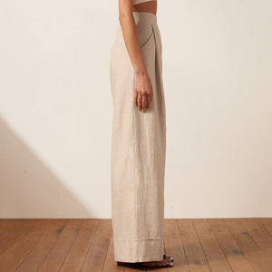 Shinesia 2022 pantaloni Casual estivi abbigliamento donna kaki dritto cotone <span class=keywords><strong>lino</strong></span> <span class=keywords><strong>vita</strong></span> <span class=keywords><strong>alta</strong></span> pantaloni larghi lavati a maglia a gamba larga - Product Image 3