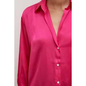 Camisa Básica de Satén Fucsia para Mujer, Blusa Clásica con Botones para Uso Diario - Product Image 4