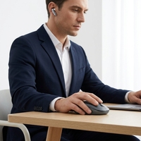 Souris sans fil ergonomique avec étui de charge intégré et écouteurs, accessoire pour ordinateur de bureau