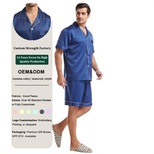 <strong>Dressing</strong> <strong>Gown</strong> <strong>Men</strong> Imitated <strong>Silk</strong> Pajama Set Two Pieces with Short Sleeve Luxury and Comfortable Button-down Pajamas Homewear - Product Image 4