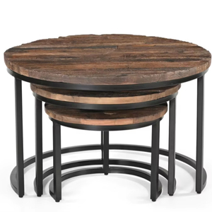 Juego de mesas de centro modernas de diseño, juego de 3 mesas de centro redondas de hierro/madera, muebles de sala de estar a precio de mayoreo. - Product Image 1