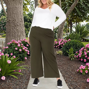 Collezione di Pantaloni Casual da Donna, Gamba Dritta, Vita Elastica, Fronte Piatto, <span class=keywords><strong>Taglie</strong></span> <span class=keywords><strong>Forti</strong></span> - Product Image 4