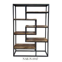 Meubles de maison de style antique-Étui à livres au design indien vintage en bois de manguier massif et métal en fer pour l'école ou le salon