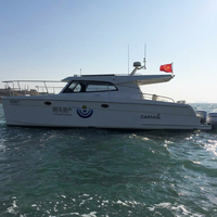 Catamaran à cabine fermée de 11,6 m, bateau à moteur à deux coques, en fibre de verre blanche, bateau marin côtier