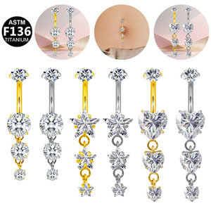 <b>Titanium</b> Navel <b>Ring</b> Heart Shape Prong Set Crystal Women's Fashion Jewelry Party Wear - Product Image 1