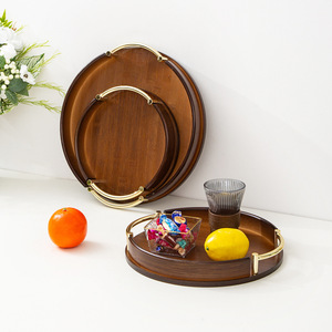 Round Bamboo <b>Tea</b> <b>Tray</b> With Handle For Home Kitchen Serving Food Fruit Pastries High End Teacups Restaurant Use - Product Image 4