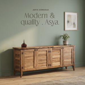 Console moderne en bois massif avec portes à lattes, meuble de rangement, meuble TV pour salon, buffet d'appoint pour appartement et hôtel - Product Image 2