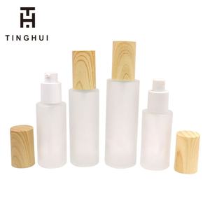 ขวดเปล่าขนาด 30 มล./50 มล./80 มล./10 กรัม/20 กรัม/30 กรัม ผิวด้านพร้อมฝาไม้ลายไม้ ขวดแก้วสำหรับเครื่องสำอางสำหรับการเดินทาง - Product Image 2