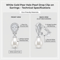 Boucles d'oreilles à clipser en gros, boucles d'oreilles en perles, en forme de goutte, en forme de poire, en zircon cubique, personnalisées, pour mariée, en cuivre et laiton plaqué rhodium pour femmes