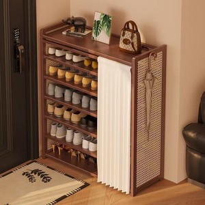 Simple bamboo shoe rack, home use, economical multi-layer dustproof shoe rack, space-saving storage <b>shelf</b>. - Product Image 1
