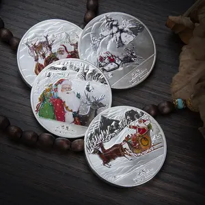 Großhandel Metall Weihnachts münze Farbdruck Weihnachts mann Münzen Weihnachten kreative Medaille Münzen