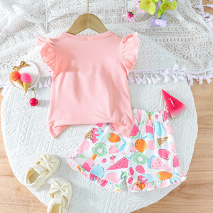Conjunto de Dos Piezas Casual de Verano para Bebés Niñas, Transpirable, con Blusa de Manga Corta con Volantes y Flores, para Ropa de Bebé - Product Image 2