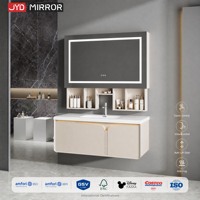 Armoire de salle de bain intelligente AI avec miroir LED à commande vocale, en aluminium, température de couleur 3000K, logo personnalisé, éclairage en bois