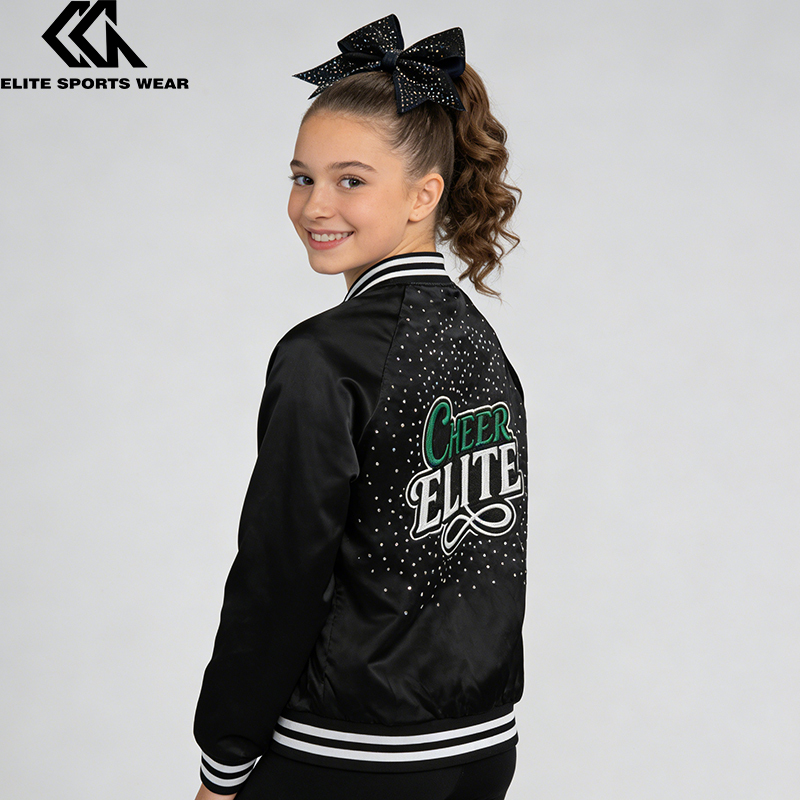Rhinestones Embroidered Logo Cheer Outfit Satin