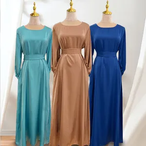 Loriya Supplier Traditional Muslim Clothing Long Sleeve Plain Dresses with Side Pockets Daily Wear Abaya