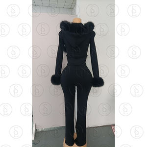 Completo da <span class=keywords><strong>Donna</strong></span> Collezione Mardi Gras, Set Loungewear Waydam con Colletto in Pelliccia, Giacca con Cappuccio in Velluto <span class=keywords><strong>Streetwear</strong></span>, Completo Due Pezzi <span class=keywords><strong>Abbigliamento</strong></span> <span class=keywords><strong>Donna</strong></span> - Product Image 3