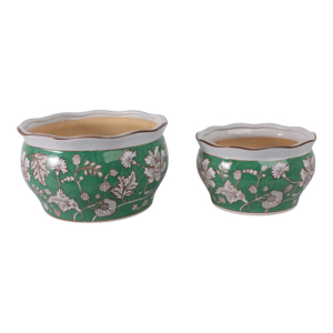 Vasi per Fiori in Ceramica con Design Floreale Verde per Arredamento Interno ed Esterno - Product Image 3