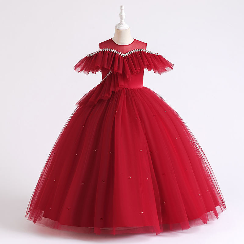 Factory Sales Baby Girl Frock Party Dress Princess Pearl Flying