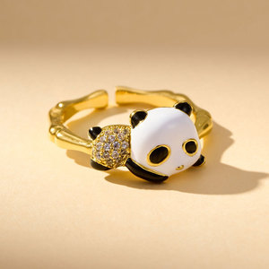 Panda <b>Open</b> <b>Ring</b> Adjustable Animal Design Gold Plated Jewelry Gift for Women - Product Image 4