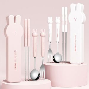 <b>Camping</b> Cutlery Set With <b>Storage</b> <b>Box</b> Travel Stainless Steel Silverware Baby Cute Cartoon Fork Spoon Chopsticks - Product Image 1