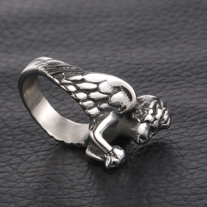 Men's <b>Titanium</b> Steel Angel <b>Ring</b> With Wings Geometric Design SA1093 Gift Jewelry - Product Image 3