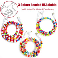 Câble de données USB 3 en 1 coloré à pois, perles rondes, décoratif, fait main, cordon de charge pour téléphone portable, ordinateur portable, ordinateur