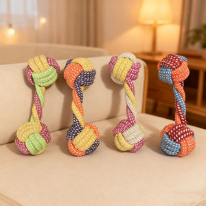 Mainan hewan peliharaan kecil tali katun kepang Dumbbell tali gigi Molar tahan gigit produk mainan anjing pembersih gigi - Product Image 4