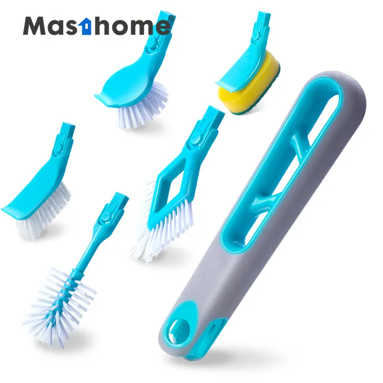 Masthomeで3 1クリーニングセットLong Handle PlasticスポンジマルチヘッドブラシBottle Cleaning Rotating Brush