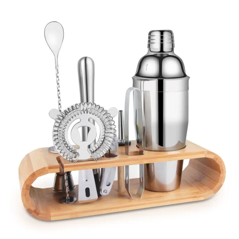 2024 Wholesale 10-Piece Bar Tool Set with Stylish Bamboo Stand / Perfect Home Bartending Kit and Martini Cocktail Shaker Set