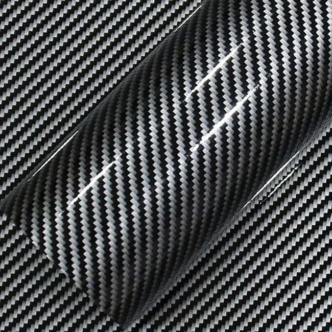 2D Noir Argent PVC haute brillance couleur changeante matériau en fibre de carbone autocollant en vinyle film de décoration