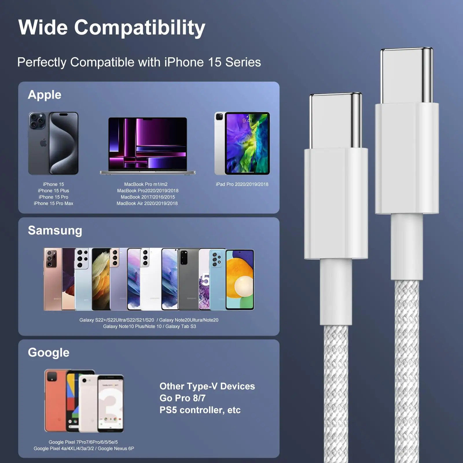 Kabel pengisi daya USB C Iphone PD 60W, kabel Tipe C cepat untuk iPhone 15 Pro/15 Plus Samsung MacBook Air Pro Mini 12