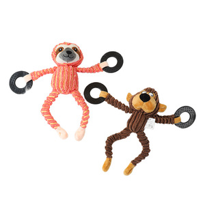 Juguete de peluche para perros, mono, perezoso, interactivo, con anillo de tracción, juguete chirriante para mascotas - Product Image 1