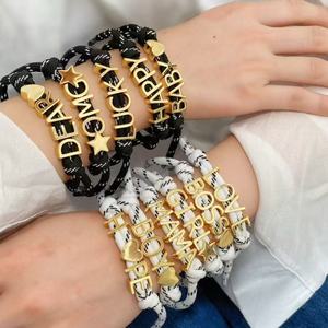 Corde faite à la main cordon lettre initiale <span class=keywords><strong>mot</strong></span> Bracelets personnalisé réglable nom bijoux personnalisé Couple amitié cadeau - Product Image 1