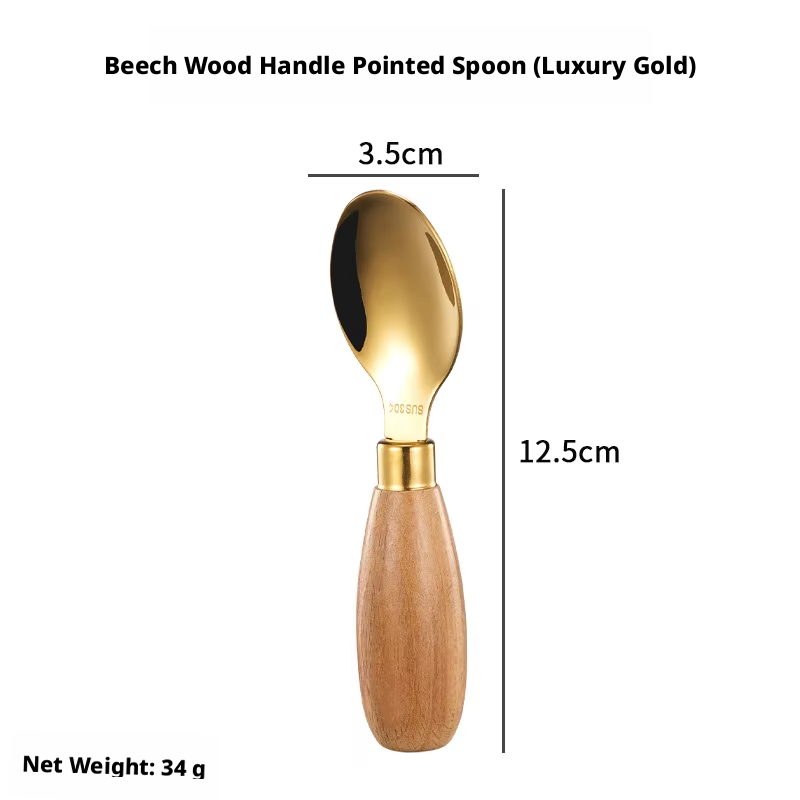 Beechwood handle pointed spoon-luxury gold