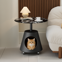 Table d'appoint en verre trempé et métal, style armoire noire, simple et moderne, table de chevet, nid pour chat innovant et amovible