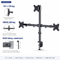 Soporte Ergonómico de Escritorio para 3 Monitores de 13 a 32 Pulgadas, Altura Ajustable, Poste de Acero de 800 mm, Soporte Triple para Monitor, VESA 75 100 mm