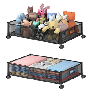 Large Rectangle Stainless Steel Foldable Space-saving Under Bed <b>Drawer</b> Shoe Storage Organizer with 360Rotating Wheels - Product Image 1