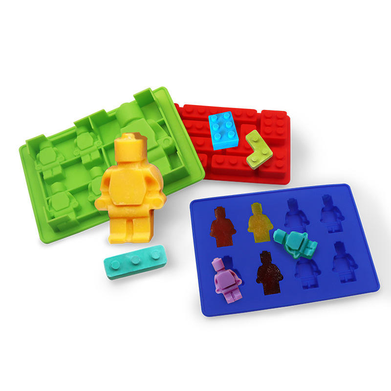 Mini figura Multi bloques de construcción bandejas de cubitos de hielo de  silicona y moldes de chocolate caramelo para crayones derretidos y molde de 